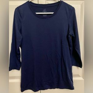 WOOLX ultra-soft lightweight Merino,  ¾ sleeve style. Navy. Washed, never used.